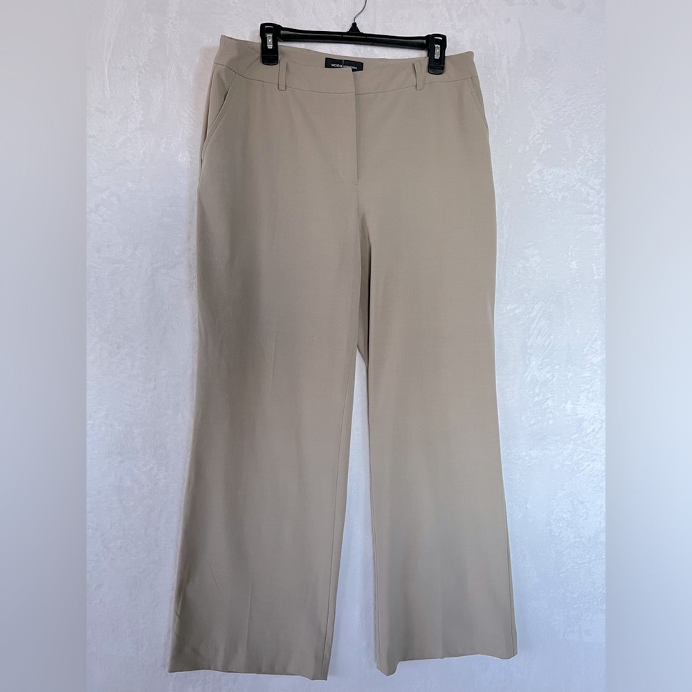 MODA International The Bridget Fit Straight Leg Tan Pocket Dress Pants Size 14